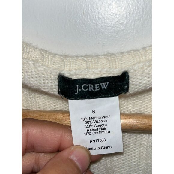 J.Crew Ivory Cable Knit Cashmere Merino Wool Angora V-Neck Sweater Small WOMENS - Picture 4 of 7